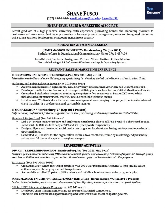 resume with no work experience college student